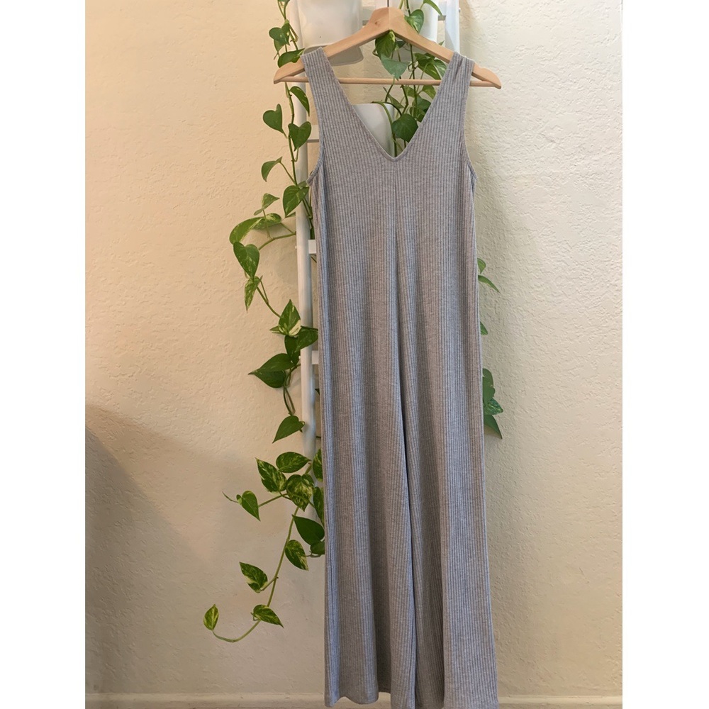 VITAMIN A HEATHER GRAY RIBBED CROPPED JUMPSUIT